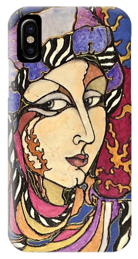 Woman iPhone X Case featuring the painting Decoface 1 by Rae Chichilnitsky