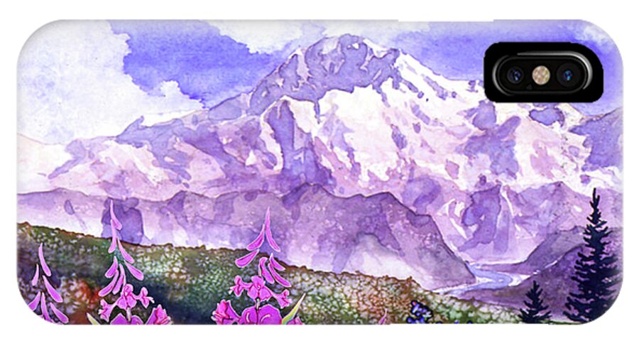 Mountain iPhone X Case featuring the painting Denali with Fireweed by Teresa Ascone