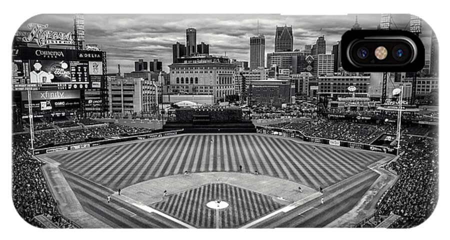 Detroit Tigers iPhone X Case featuring the photograph Detroit Tigers Comerica Park BW 4837 by David Haskett II