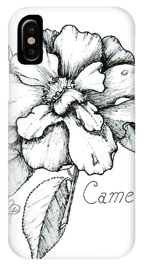 Camellia iPhone X Case featuring the drawing Dew Kissed Camellia by Nicole Angell