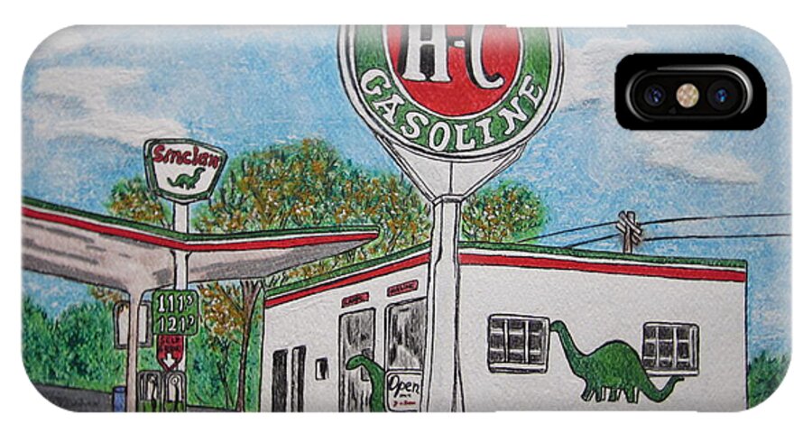 Dino iPhone X Case featuring the painting Dino Sinclair Gas Station by Kathy Marrs Chandler
