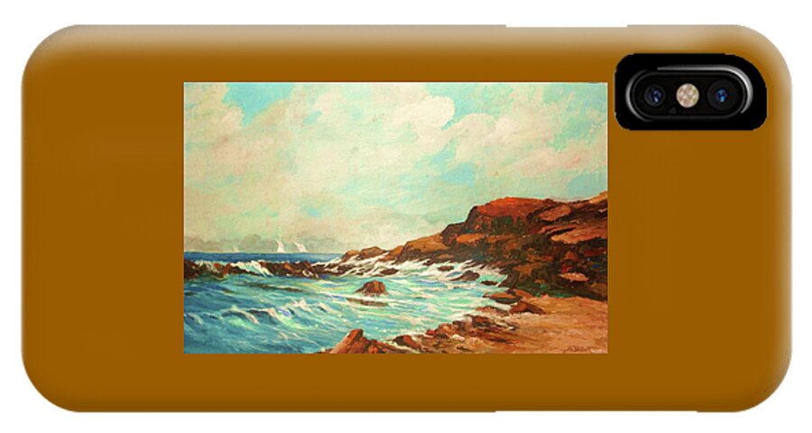 Coastal Shoreline iPhone X Case featuring the painting Distant Sails by Al Brown