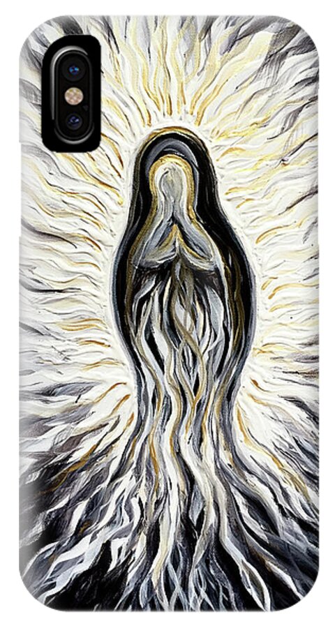 Divine iPhone X Case featuring the painting Divine Mother Black and White by Michelle Pier