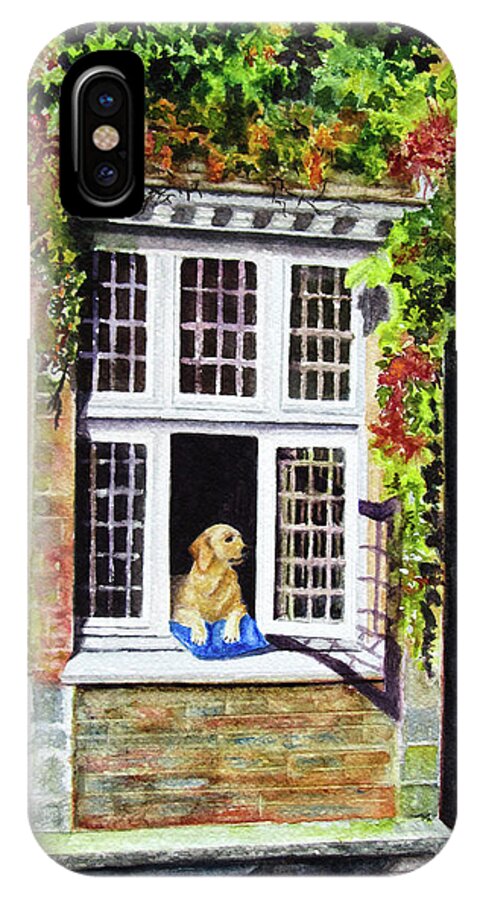  Dog iPhone X Case featuring the painting Dog in the Window by Karen Fleschler