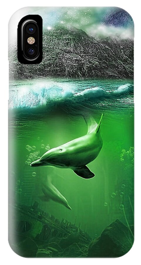 Abstract iPhone X Case featuring the digital art Dolphins by Svetlana Sewell