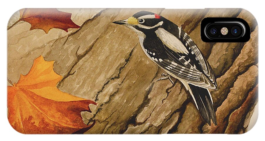 Bird iPhone X Case featuring the painting Downy Woodpecker by Charles Owens