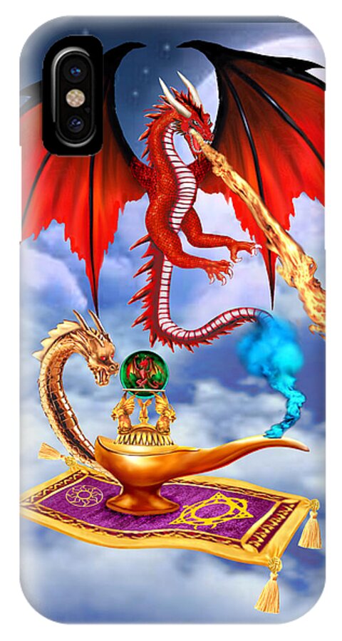 Flying Red Dragon iPhone X Case featuring the digital art Dragon Genie by Glenn Holbrook