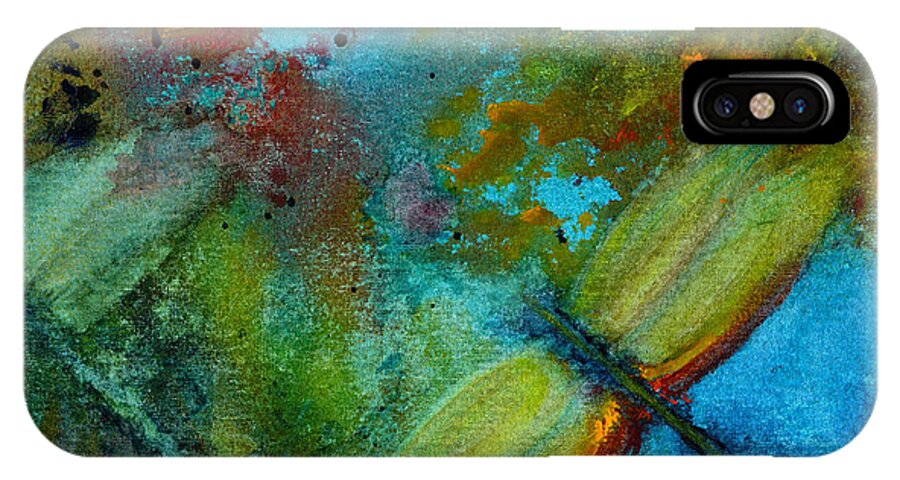 Dragonfly iPhone X Case featuring the painting Dragonflies by Karen Fleschler