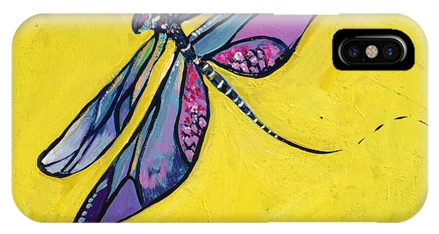 Dragonfly iPhone X Case featuring the painting Dragonfly by Kim Heil