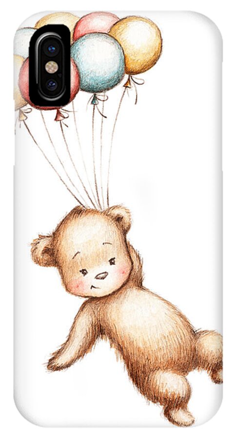 The Drawing of Teddy Bear with Red Balloon and Flowers Art Print by Anna  Abramskaya - Fine Art America