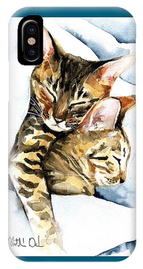 Dreamland iPhone X Case featuring the painting Dreamland - Bengal and Savannah Cat Painting by Dora Hathazi Mendes