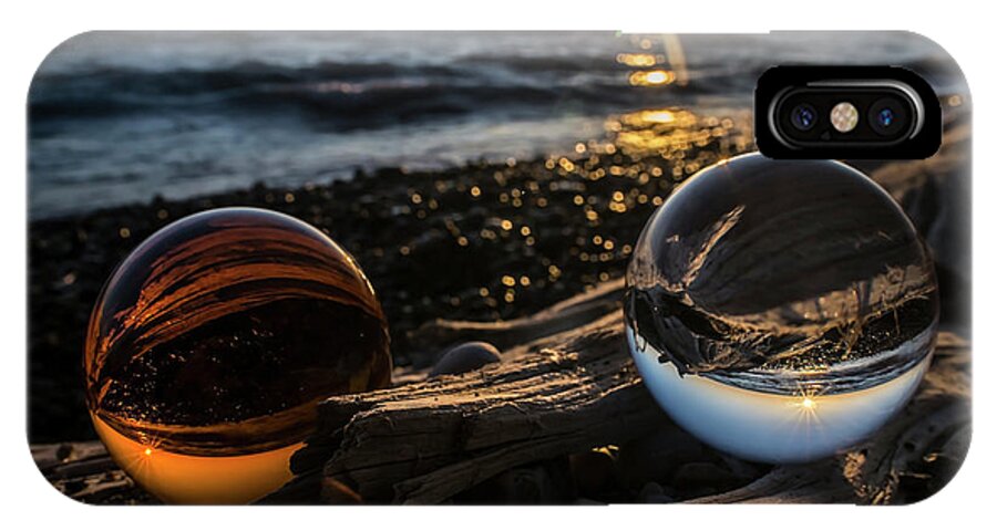 Beach iPhone X Case featuring the photograph Dual Glass Balls At Sun Rise On A Beach by Sven Brogren