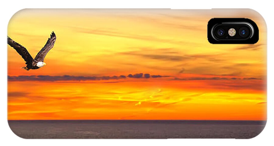 Eagle Photograph iPhone X Case featuring the photograph Eagle panorama sunset by Randall Branham