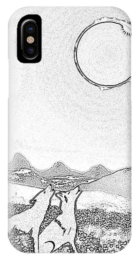  iPhone X Case featuring the digital art Eclipcse graphic pen outline by Shelley Myers