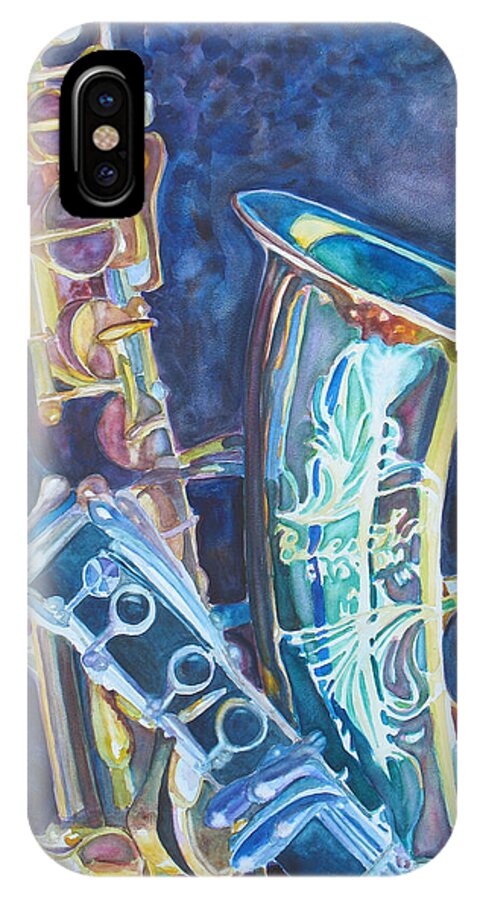 Sax iPhone X Case featuring the painting Electric Reeds by Jenny Armitage