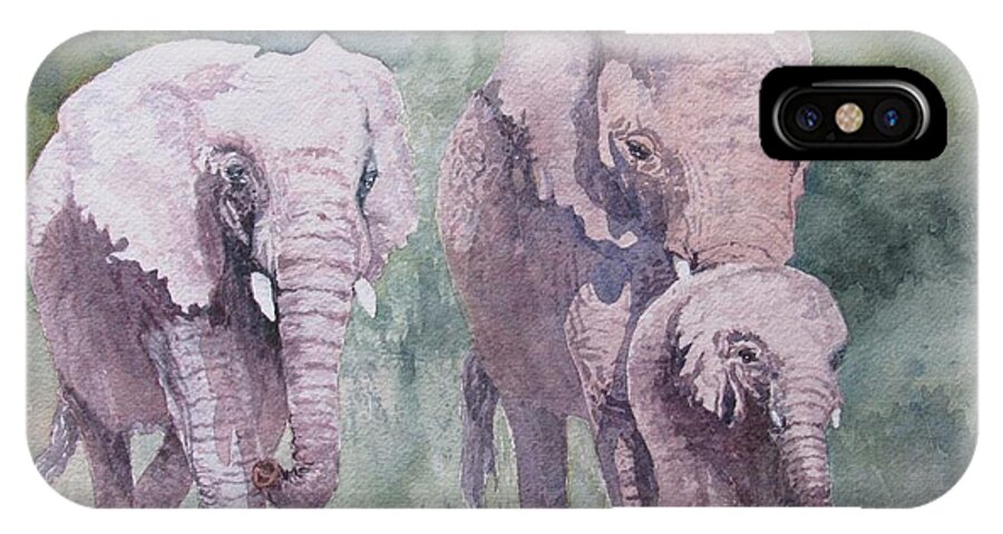 Elephants iPhone X Case featuring the painting Elephant Family by Marilyn Clement