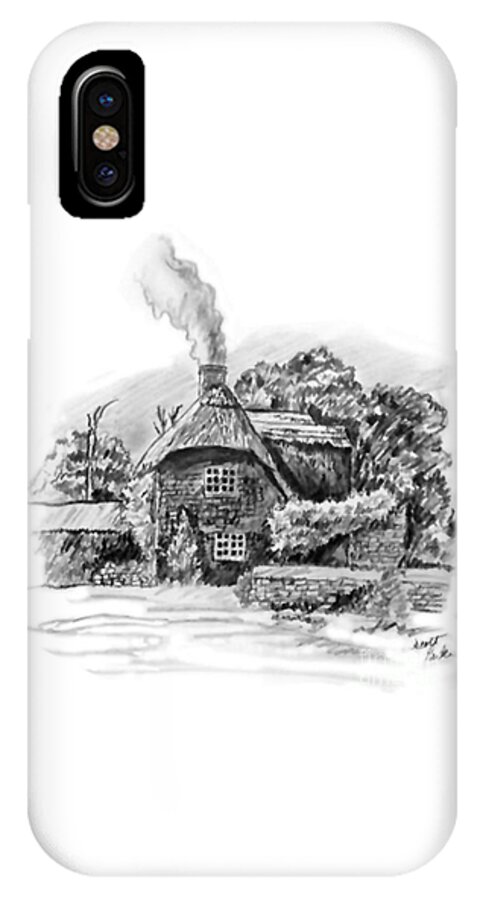 English Cottage iPhone X Case featuring the drawing English Cottage by Scott Parker