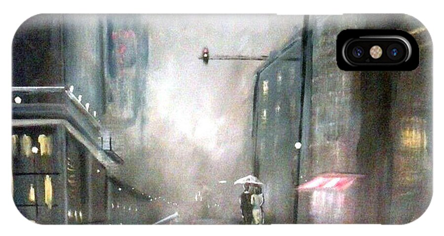 Art iPhone X Case featuring the painting Evening Walk in the Rain by Raymond Doward