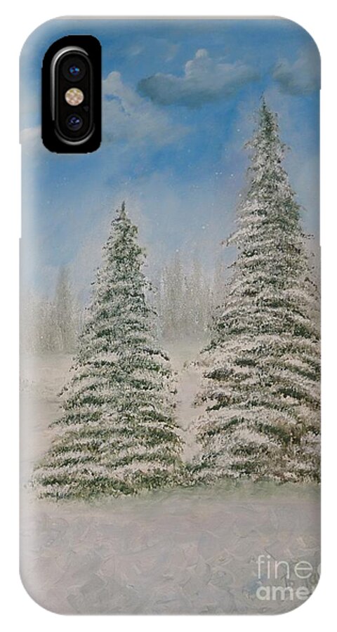  iPhone X Case featuring the painting Evergreens in Snow by Barrie Stark