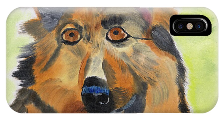 German Shepard iPhone X Case featuring the painting Faithful Love by Meryl Goudey