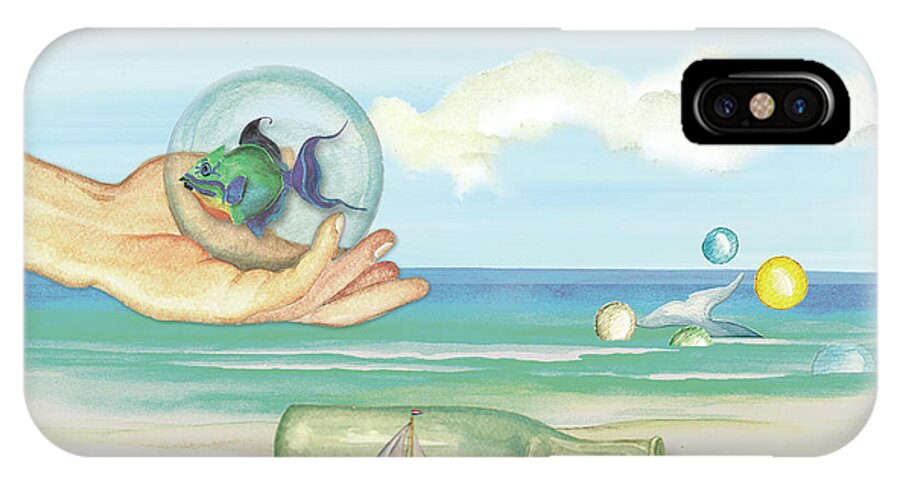 Fish iPhone X Case featuring the painting Fantasy at the Beach by Anne Beverley-Stamps