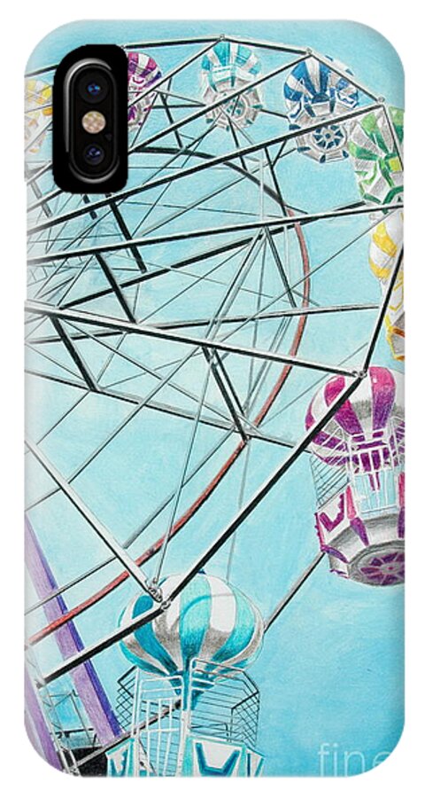 Ferris Wheel iPhone X Case featuring the painting Ferris Wheel View by Glenda Zuckerman