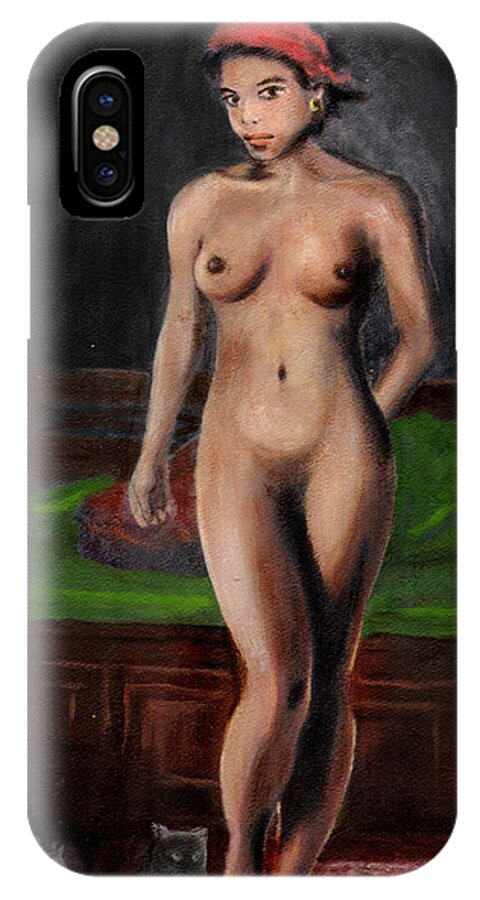 Original iPhone X Case featuring the painting Fine Art Female Nude Standing With Cats by G Linsenmayer