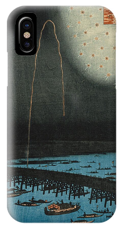 Japan iPhone X Case featuring the painting Fireworks at Ryogoku by Hiroshige