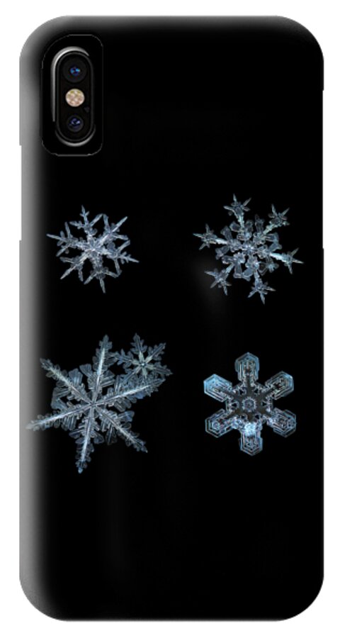 Snowflake iPhone X Case featuring the photograph Five snowflakes on black 3 by Alexey Kljatov