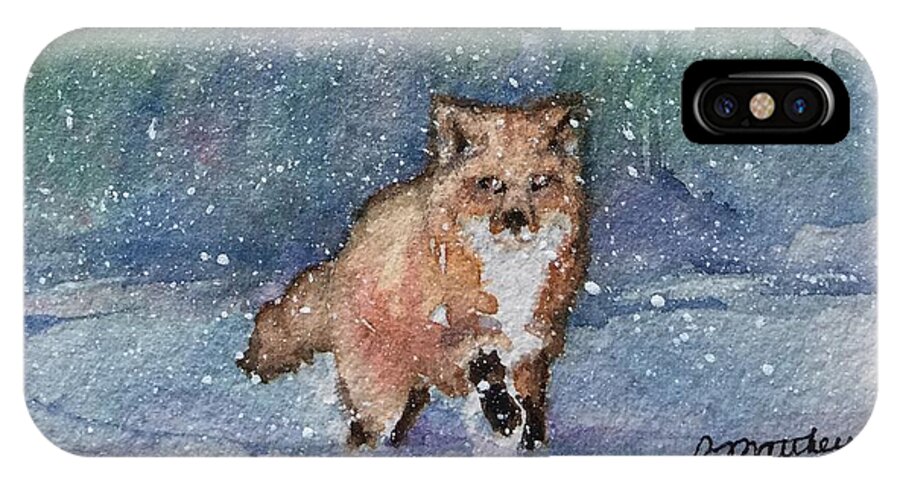 Christmas Cards By Rebecca Matthews iPhone X Case featuring the painting Fox in snow by Rebecca Matthews