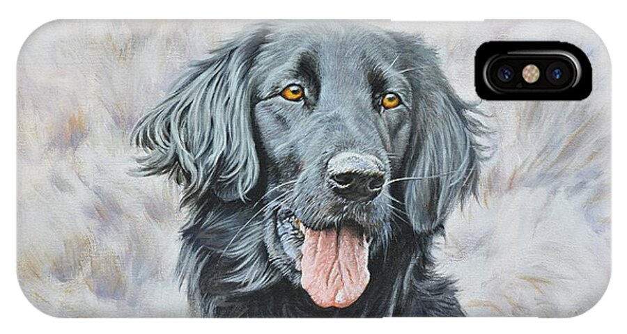 Dog iPhone X Case featuring the painting Flat Coated Retriever Portrait by Alan M Hunt