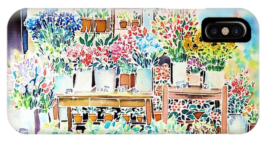 Flower iPhone X Case featuring the painting Flower shop in Paris by Hisayo OHTA
