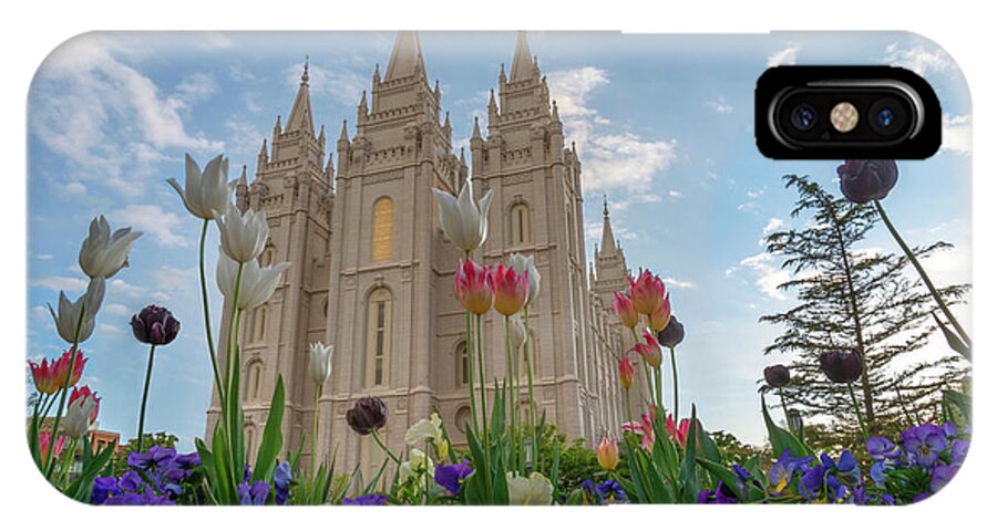 Salt Lake Temple iPhone X Case featuring the photograph Flowers at Temple Square by Dustin LeFevre