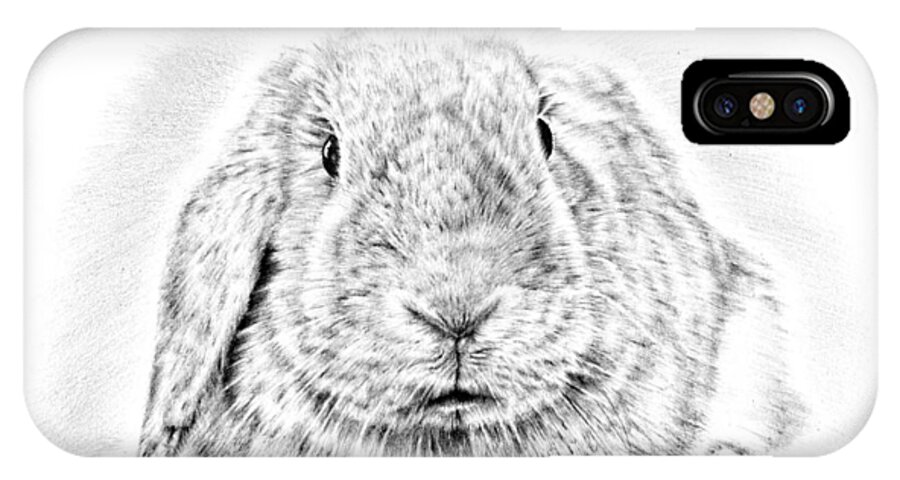 Pencil Drawing iPhone X Case featuring the drawing Fluffy Bunny by Casey 'Remrov' Vormer