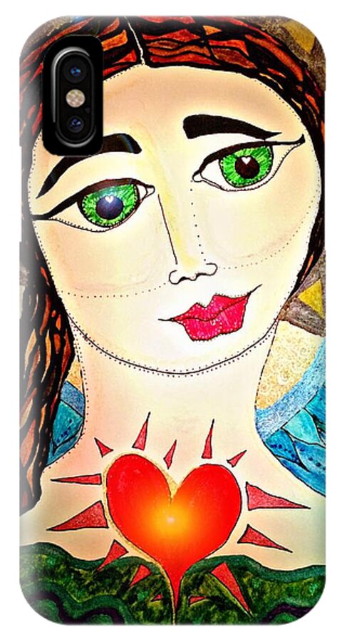 Athena iPhone X Case featuring the painting Folk Athena by Christine Paris