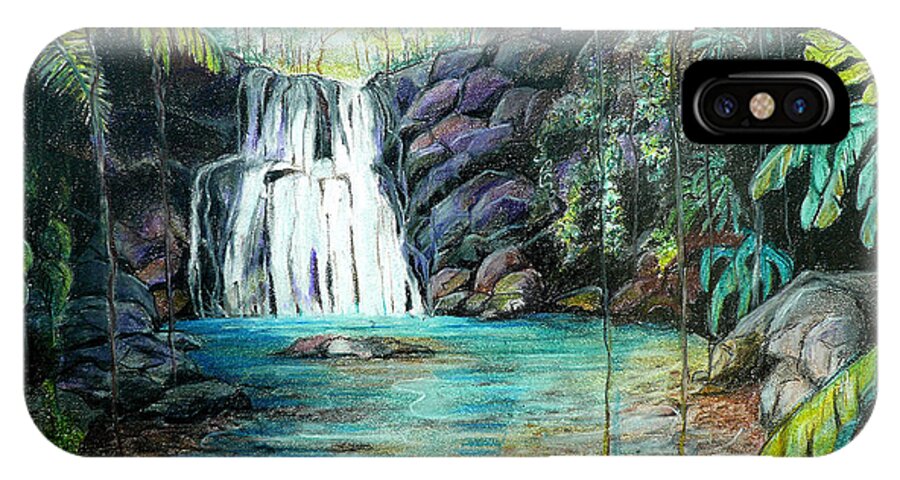 Waterfall Pastel iPhone X Case featuring the pastel Forest Falls by Karin Dawn Kelshall- Best