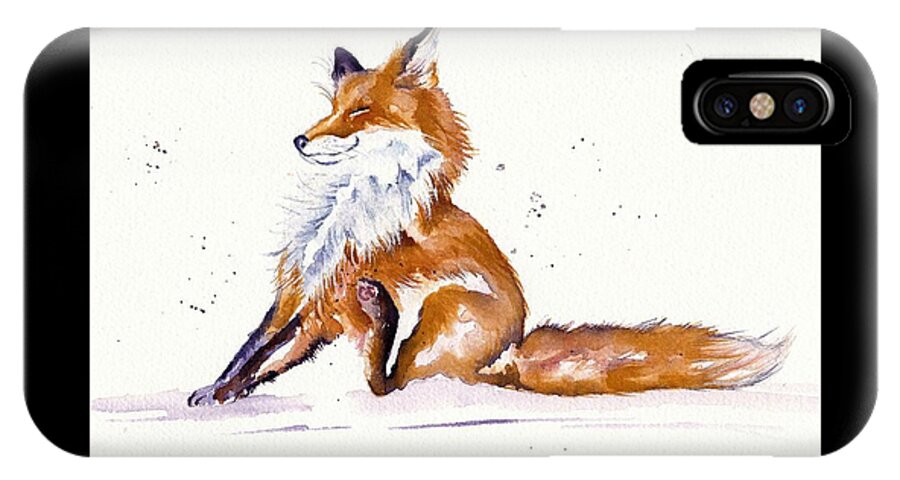 Red Fox iPhone X Case featuring the painting Foxy Flea Magnet by Debra Hall