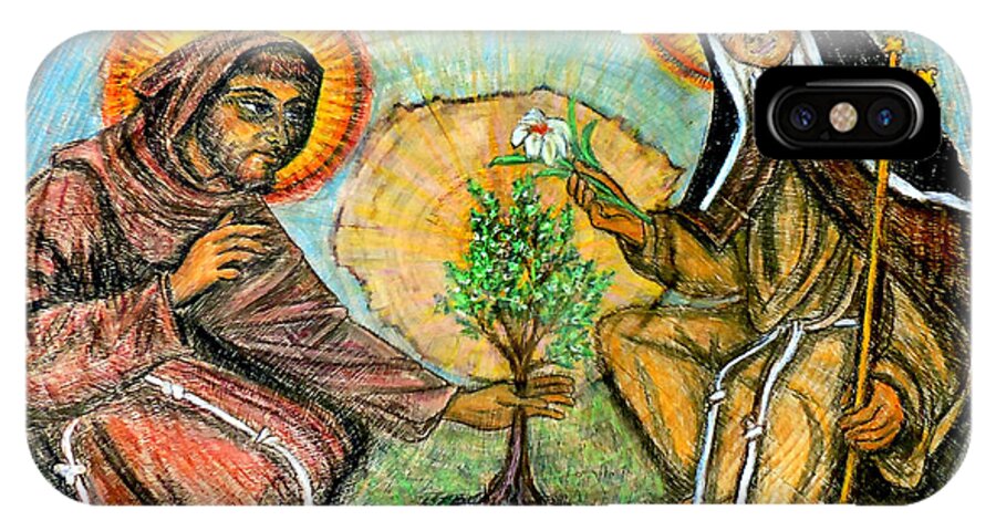 Saint Francis iPhone X Case featuring the painting Francis and Claire plant a tree by Sarah Hornsby