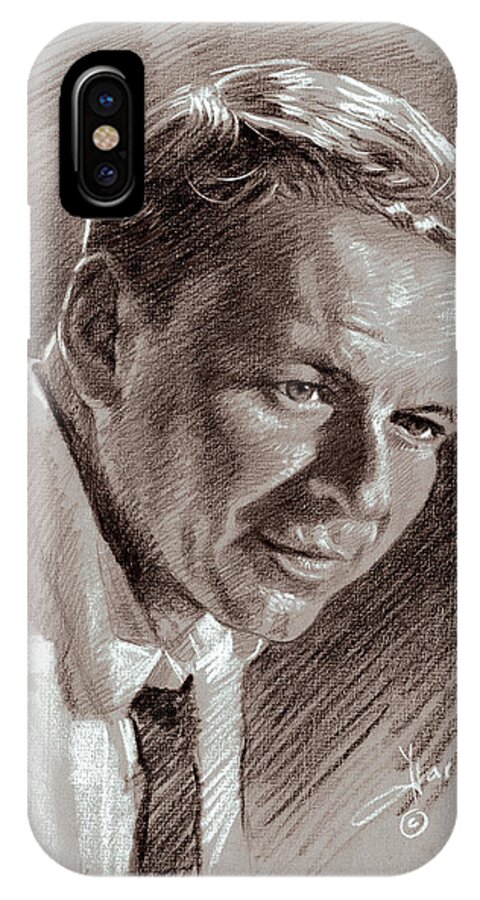 Frank Sinatra iPhone X Case featuring the drawing Frank Sinatra by Ylli Haruni