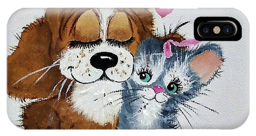 Puppy iPhone X Case featuring the painting Friends Forever by Debra Campbell
