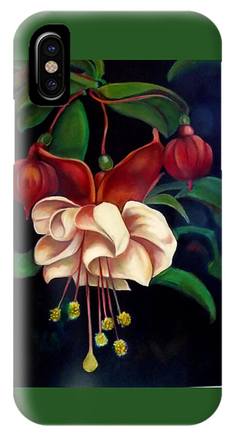 Fuchsias Pink And Green iPhone X Case featuring the painting Fuchsias by Irena Mohr