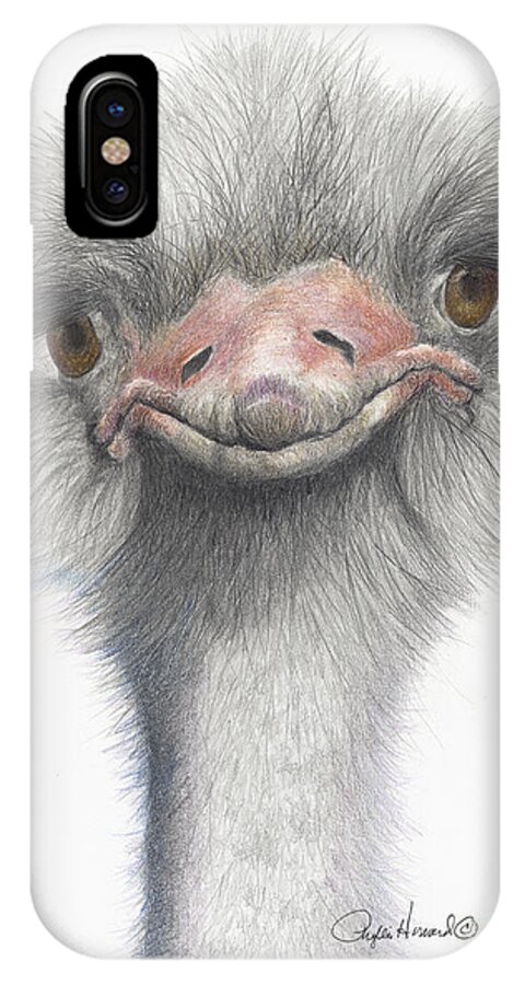 Osterich iPhone X Case featuring the drawing Funny Face by Phyllis Howard
