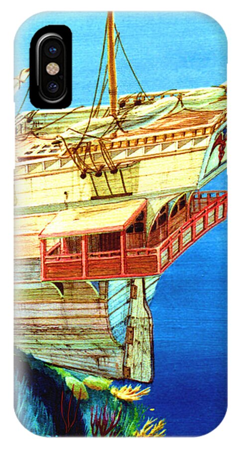 Duane Mccullough iPhone X Case featuring the painting Galleon on the Reef 2 filtered by Duane McCullough