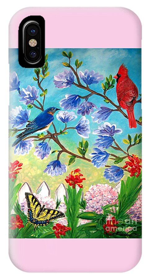Spring iPhone X Case featuring the painting Garden View Birds and Butterfly by Pat Davidson