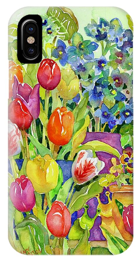 Bright Flowers iPhone X Case featuring the painting Garden Visitors by Ann Nicholson