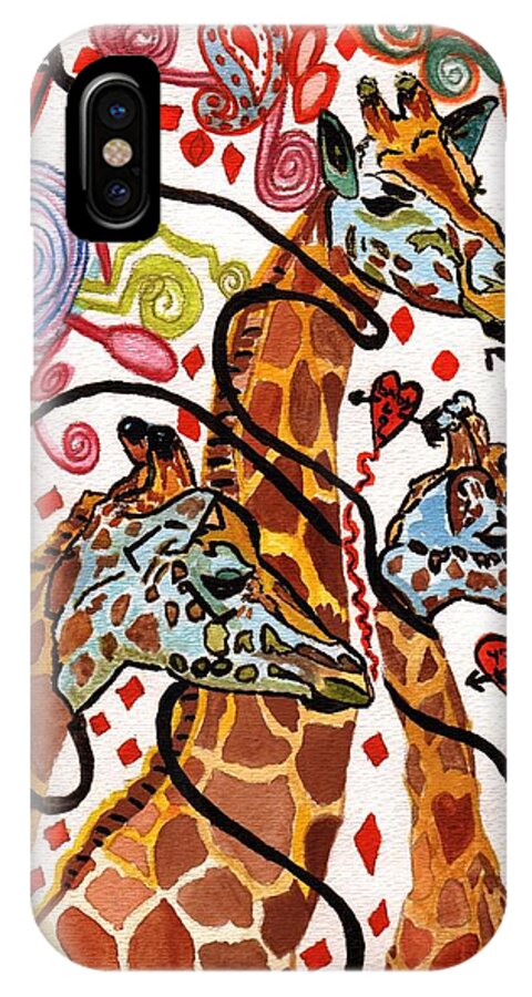 Giraffes Painting iPhone X Case featuring the painting Giraffe Birthday Party by Connie Valasco