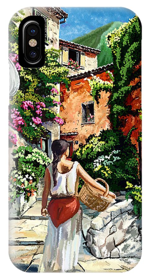Girl With Basket On A Greek Island iPhone X Case featuring the painting Girl With Basket On A Greek Island by Tim Gilliland