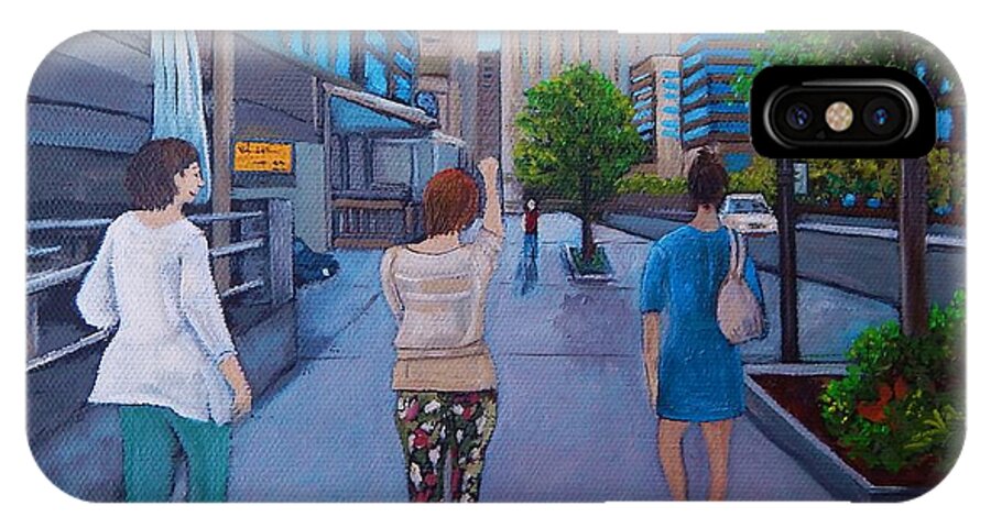 Montreal Scenes iPhone X Case featuring the painting Girls Night Out by Reb Frost
