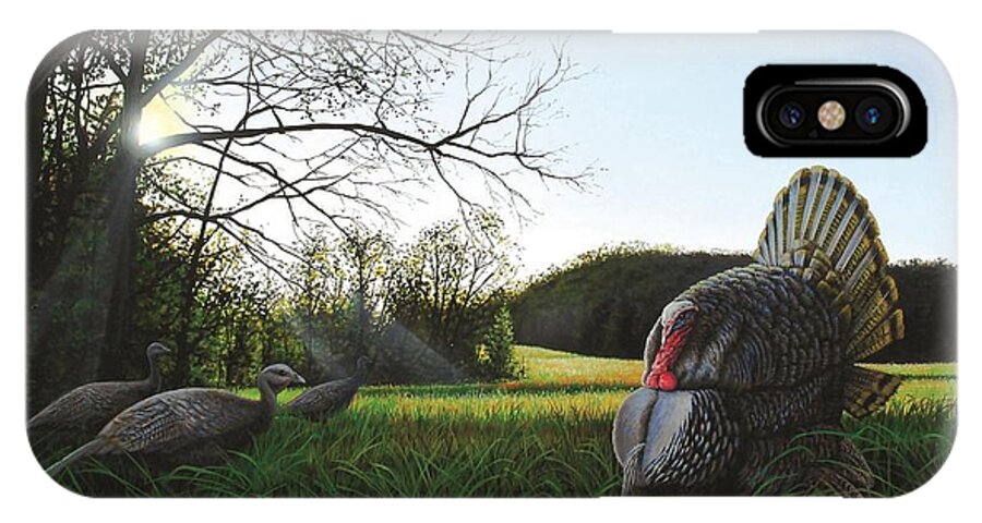 Turkey iPhone X Case featuring the painting Gobbler's Morning Dance by Anthony J Padgett
