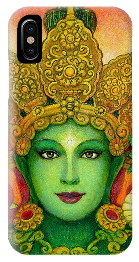 Goddess iPhone X Case featuring the painting Goddess Green Tara's Face by Sue Halstenberg